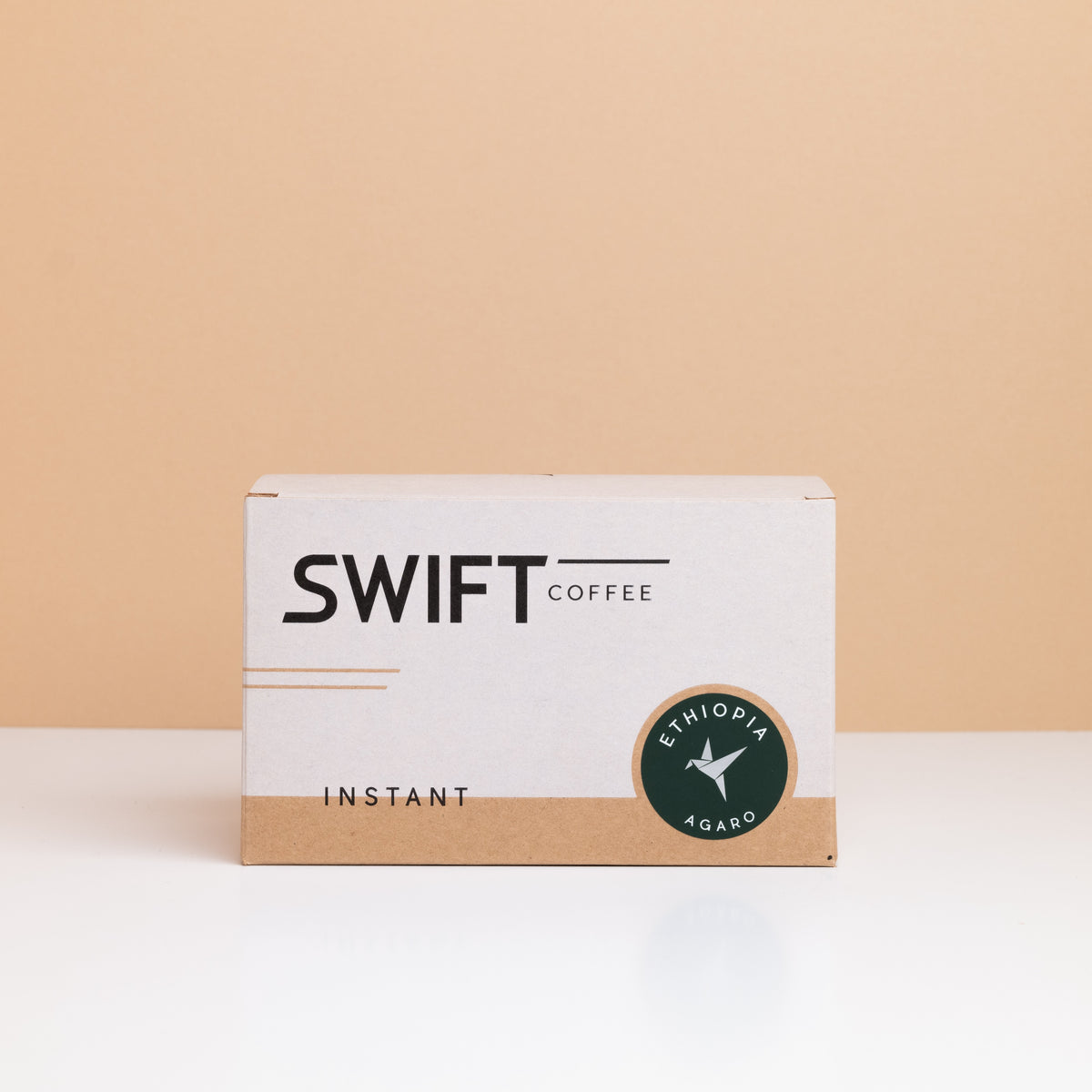Closed box of Swift Coffee Ethiopia Agaro instant coffee single-serve sachets