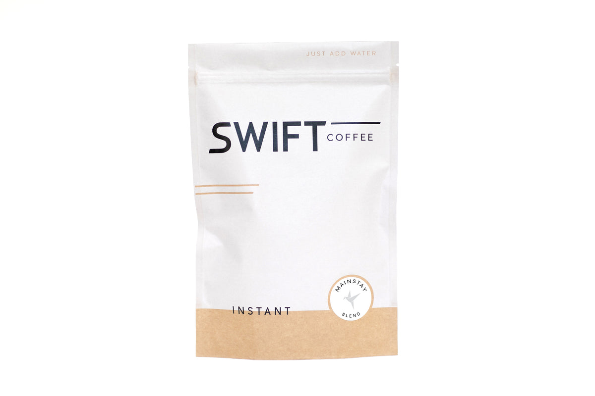 Swift Coffee Mainstay Blend instant coffee pouch on a white background